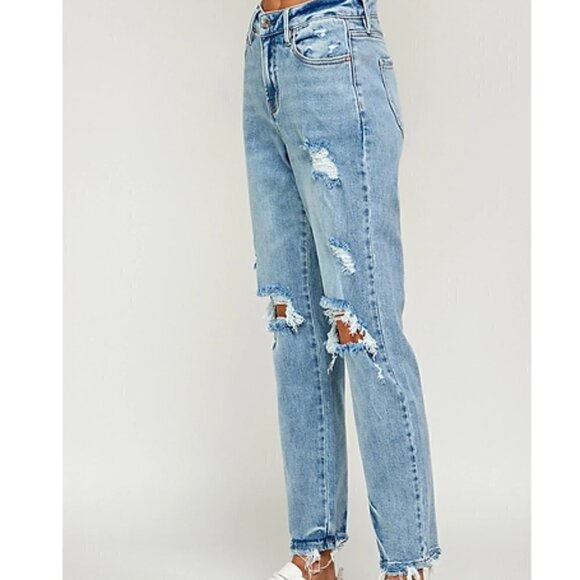Distressed Blue Boyfriend Jeans - Picture 6 of 8
